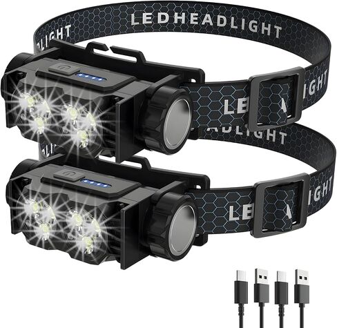 2-Pack LED Headlamp Rechargeable – Super Bright Magnetic Headlight with Type-C Fast Charging, Waterproof, Real-Time Power, Lightweight, 120° Adjustable Beam, Compact for Camping, Hiking, Work, Black in Saudi Arabia
