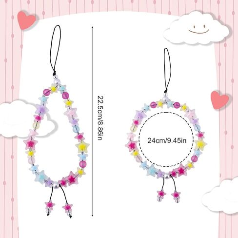 Phone Charms Strap, Star Beaded Star Cell Phone Beaded Wrist Lanyard Wrist Strap Handmade Case Chain String for Women Gifts (Muti-Color) in Saudi Arabia