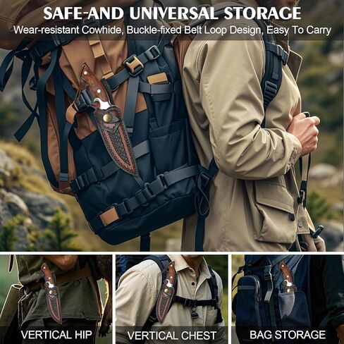 سكين صيد دمشقي مصنوع يدويًا، سكين باوي ذو نصل ثابت مقاس 10.4 بوصة مع غمد، سكاكين فولاذية دمشقية حقيقية مع مقبض VG10 أساسي وخشب، سكاكين تانغ كاملة EDC للرجال والنساء، والمغامرة، والبقاء على قيد الحياة، والمشي لمسافات طويلة، والتخييم، وهدايا للرجال والنساء in Kuwait