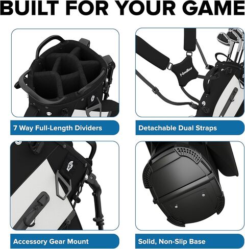 Golf Stand Bag - Lightweight Golf Bag with Stand and 7 Way Dividers, Dual Strap, Waterproof Pocket, Insulated Sleeve, Easy-Lift Handles and Swing-Cam Holder in Saudi Arabia