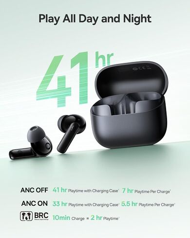 سماعات أذن لاسلكية Baseus Bass BP1 NC Hybrid Active Noise Cancelling، مشغل Super-Bass مقاس 12 مم، وقت تشغيل 41 ساعة، بلوتوث 6.0، مقاومة للماء IP55، 4 ميكروفونات AI ENC، 24 معادل قابل للتخصيص in Saudi Arabia