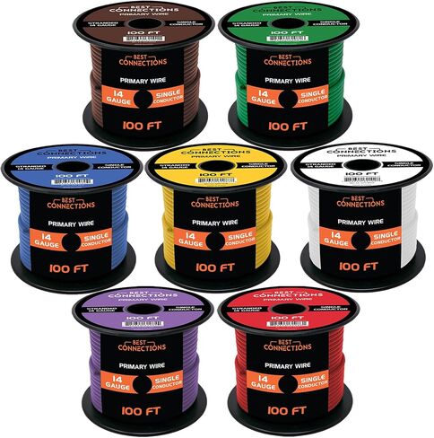 BEST CONNECTIONS 14 Gauge Automotive Primary Wire (100ft Each – 7 Color Bundle Set)– Durable Primary/Remote, Power/Ground Electrical Wire for Trailer, Car Audio, Lighting Circuits – 700ft Total in Saudi Arabia