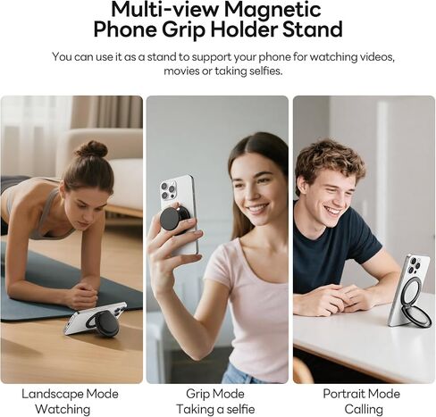 for MagSafe Phone Grip, Magnetic Phone Grip Holder Built-in Phone Stand, Magnetic Collapsible Expandible Phone Grip with Adjustable Kickstand for Portrait or Landscape, Translucent White in Saudi Arabia