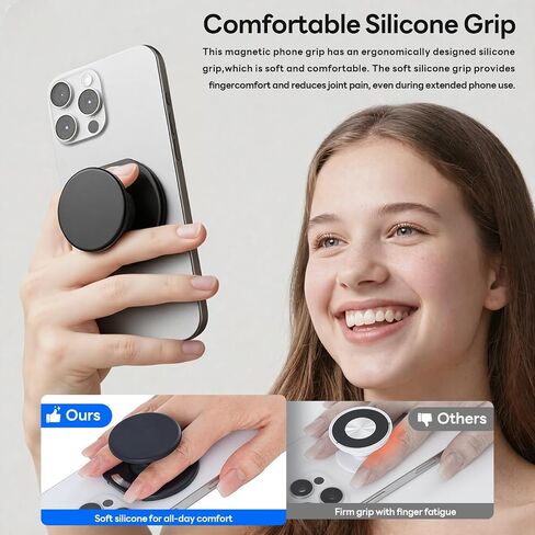 for MagSafe Phone Grip, Magnetic Phone Grip Holder Built-in Phone Stand, Magnetic Collapsible Expandible Phone Grip with Adjustable Kickstand for Portrait or Landscape, Translucent White in Saudi Arabia