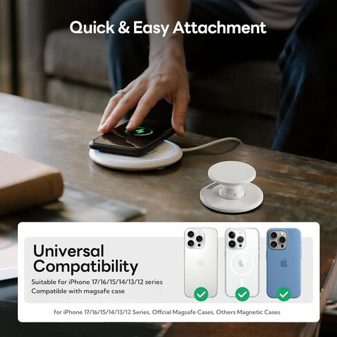 for MagSafe Phone Grip, Magnetic Phone Grip Holder Built-in Phone Stand, Magnetic Collapsible Expandible Phone Grip with Adjustable Kickstand for Portrait or Landscape, Translucent White in Saudi Arabia