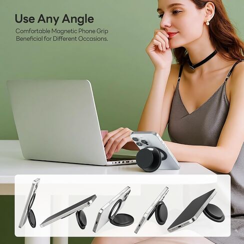 for MagSafe Phone Grip, Magnetic Phone Grip Holder Built-in Phone Stand, Magnetic Collapsible Expandible Phone Grip with Adjustable Kickstand for Portrait or Landscape, Translucent White in Saudi Arabia