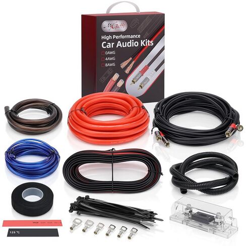 مجموعة أسلاك تركيب مضخم صوت السيارة الكاملة بمقياس 1/0، كابل أنظمة صوت السيارات CCA المتميز مع كابل RCA بقناتين OFC وملحقات كاملة، يجلب الطاقة إلى الراديو ومضخم الصوت ومكبر الصوت، DIY in Kuwait