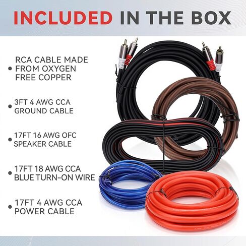 مجموعة أسلاك تركيب مضخم صوت السيارة الكاملة بمقياس 1/0، كابل أنظمة صوت السيارات CCA المتميز مع كابل RCA بقناتين OFC وملحقات كاملة، يجلب الطاقة إلى الراديو ومضخم الصوت ومكبر الصوت، DIY in Kuwait
