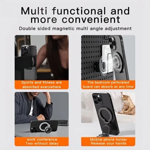 Dual Magnetic Phone Ring Stand Desk Holder, Double Sided Magnet Phone Grip Holder Kickstand for Cell Phone, Dual Magnetic Phone Kickstand Grip Desk Stand for Gym Office (Black) in Saudi Arabia