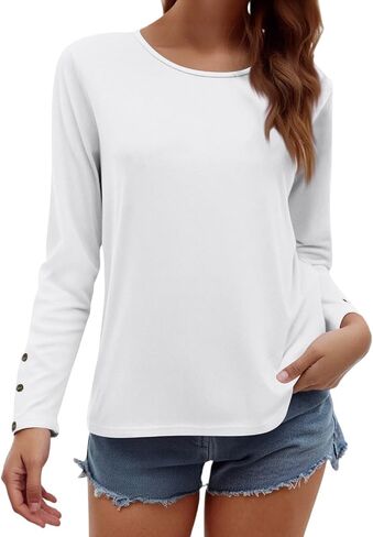 Women Waffle Knit Henley Shirts Long Sleeve Round Neck Casual Slim Fit Thermal Button Up Tunics Tops in Saudi Arabia