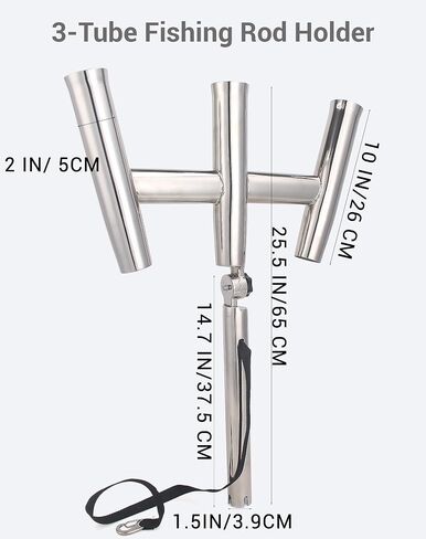 Mojiate 3 Tube Rod Holder-Stainless Steel Trident Outrigger Stylish-Tree Triple Rod Holder Adjustable Silver Kite Fishing Mount 3-Rod Racks for Boat, Ship, Yacht in Kuwait