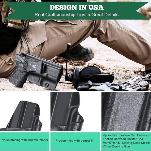 حافظة Glock 26/27/33 - غير مناسبة لـ Glock 27/33 Gen 5، IWB Kydex Holster Fit: Glock 26 Gen (3-5) & Glock 27/33 Gen (3-4) مسدس، حافظة حمل مخفية داخل حزام الخصر، Adj. غير قادر & بوسي انقر فوق الاحتفاظ in Kuwait