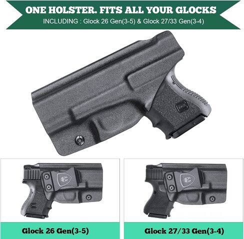 حافظة Glock 26/27/33 - غير مناسبة لـ Glock 27/33 Gen 5، IWB Kydex Holster Fit: Glock 26 Gen (3-5) & Glock 27/33 Gen (3-4) مسدس، حافظة حمل مخفية داخل حزام الخصر، Adj. غير قادر & بوسي انقر فوق الاحتفاظ in Kuwait