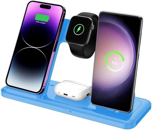 شاحن لاسلكي لمحطة شحن iPhone، قابل للطي 4 في 1 شحن سريع لهاتف iPhone 16 15 14 13 12 Pro Max Plus، حامل شاحن لساعة Apple وAirpods 4 3 2 Pro، لسلسلة Samsung أسود in Saudi Arabia