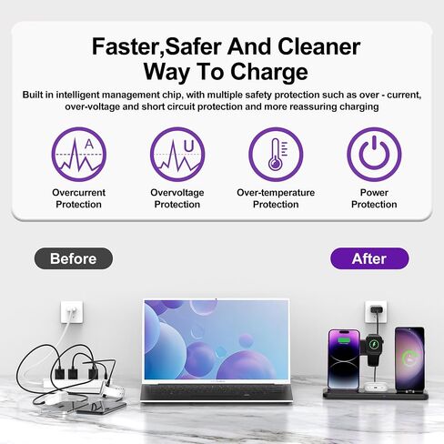 شاحن لاسلكي لمحطة شحن iPhone، قابل للطي 4 في 1 شحن سريع لهاتف iPhone 16 15 14 13 12 Pro Max Plus، حامل شاحن لساعة Apple وAirpods 4 3 2 Pro، لسلسلة Samsung أسود in Saudi Arabia