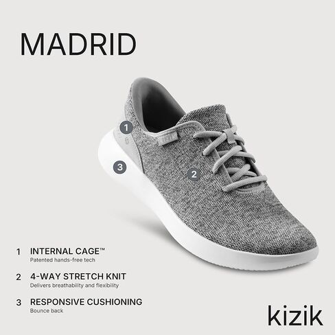 Kizik Madrid Hands Free Mens and Womens Sneakers, Casual Slip On Shoes for Women or Men, Comfortable for Walking, Women's and Men's Fashion Sneakers for Any Occasion - Black/Black, M13 / W14.5 in Kuwait