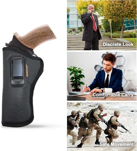 حافظة مسدس هيوستن IWB من هيوستن - جلد صديق للبيئة ناعم للحمل - جزء داخلي من الجلد السويدي لتوفير أقصى قدر من الحماية - يناسب: Rhino Rev 60DS, 357 MAG/6'' BBL (CHP 61R6)، أسود in Kuwait