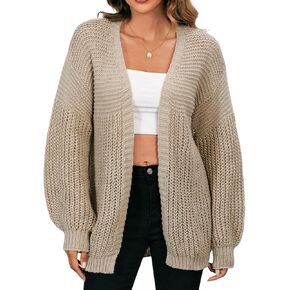 MakeMeChic Women's Chunky Knit Cardigan Open Front Casual Lantern Long Sleeve Sweaters Dark Grey Large in Kuwait