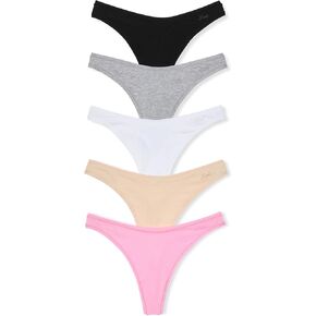 فيكتوريا سيكريت PINK Rib Thong 5 Pack، مجموعة سراويل داخلية قطنية، تطريزات طعام ممتعة (XS-XXL) in Kuwait