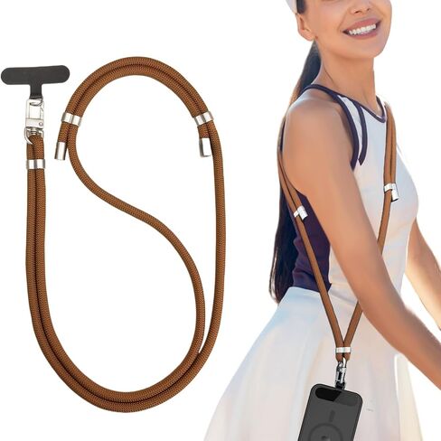 Universal Phone Lanyard Crossbody with Phone Tabs, Adjustable Anti Theft Phone Strap for All Phones, Premium Metal Buckles, Skin-Friendly, iPhone 16 Pro Max lanyard for Women and Men, Brown in Saudi Arabia