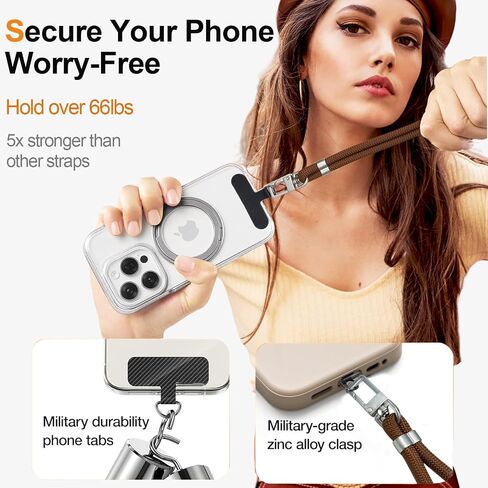 Universal Phone Lanyard Crossbody with Phone Tabs, Adjustable Anti Theft Phone Strap for All Phones, Premium Metal Buckles, Skin-Friendly, iPhone 16 Pro Max lanyard for Women and Men, Brown in Saudi Arabia