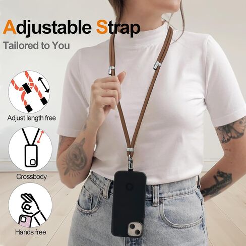 Universal Phone Lanyard Crossbody with Phone Tabs, Adjustable Anti Theft Phone Strap for All Phones, Premium Metal Buckles, Skin-Friendly, iPhone 16 Pro Max lanyard for Women and Men, Brown in Saudi Arabia