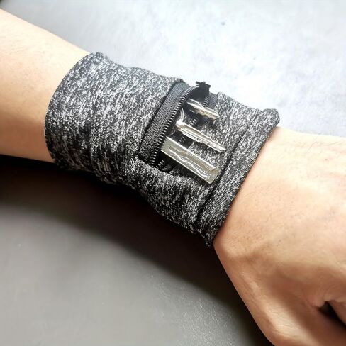 1PCS Wrist Wallet Pouch Stretch Zipper Armband Breathable Lightweight Secure Storage Key Card Cash Holder, Grey in Saudi Arabia