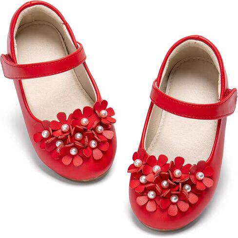 THEE BRON Flower Girl Shoes for Weddings Pearl Ballet Flats with Adjustable Bows & Soft Sole in Saudi Arabia