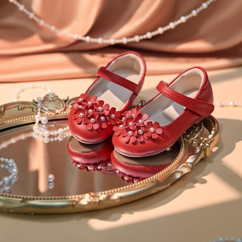 THEE BRON Flower Girl Shoes for Weddings Pearl Ballet Flats with Adjustable Bows & Soft Sole in Saudi Arabia