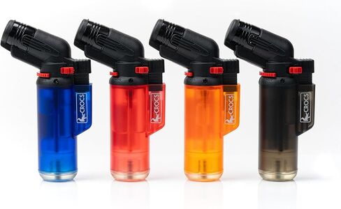 Crocs Torch Lighter, Refillable Butane Torch Lighters, Windproof Lighters with Butane Included for BBQ, Grill, Candles, Campfires, Cooking Torch Lighter with Safety Lock and Ready to Use - 4 Pack in Saudi Arabia