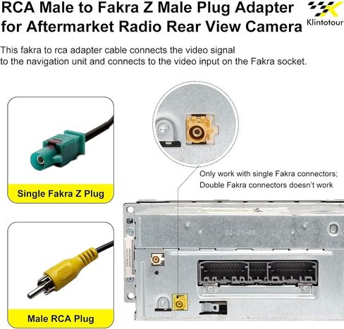 Aftermarket Radio Rear View Camera Adapter Harness, Fakra Z Male to RCA Male Backup Camera Cable, Compatible with Select Vehicle Navigation Radio Stereo Audio Systems with NX Touchscreen in Kuwait