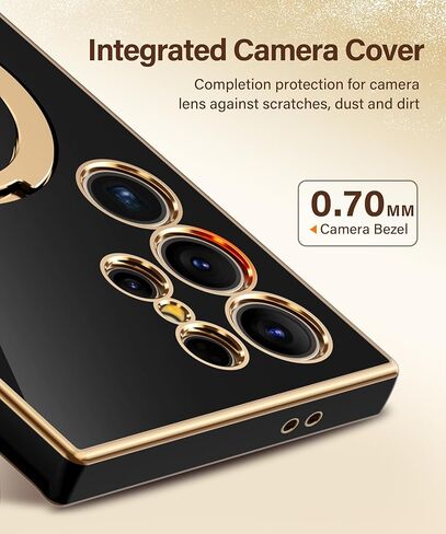 حافظة CAPRARO لهاتف Samsung Galaxy S24 Ultra مع حامل حلقي مغناطيسي، [متوافقة مع MagSafe] [حماية من السقوط العسكري] حافظة هاتف نحيفة واقية مقاومة للصدمات لهاتف S24 Ultra، أسود in Kuwait