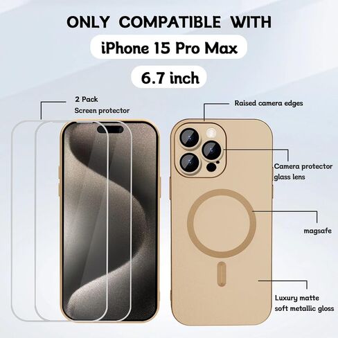 حافظة مغناطيسية لهاتف آيفون 15 برو للنساء، [متوافقة مع المغناطيسي] تصميم معدني ناعم غير لامع مع واقيات عدسة و2 واقي شاشة لهاتف آيفون 15 برو 6.1 بوصة - أخضر in Kuwait