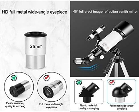 70mm Aperture Refracting Telescope for Kids & Beginners - Portable Travel Telescope with 10mm/25mm Eyepieces and Travel Bag in Saudi Arabia