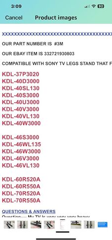 #3M Compatible with Sony TV Legs Stand KDL-46S3000 KDL-46WL135 KDL-46W3000 KDL-46V3000 KDL-46VL130 KDL-60R520A KDL-60R550A KDL-70R520A KDL-70R550A Made in USA in Saudi Arabia