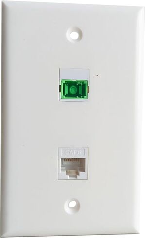 لوحة حائط SC/APC من الألياف الضوئية وإيثرنت CAT6 Decora - مقبس حجر رئيسي من الألياف الضوئية بمنفذ واحد، وإدراج لوحة غطاء بمنفذ Cat 6 للوحة الحائط متوسطة الحجم/كبيرة الحجم - أبيض in Saudi Arabia