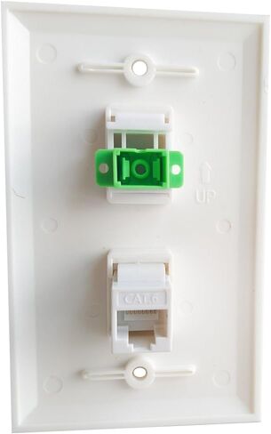 لوحة حائط SC/APC من الألياف الضوئية وإيثرنت CAT6 Decora - مقبس حجر رئيسي من الألياف الضوئية بمنفذ واحد، وإدراج لوحة غطاء بمنفذ Cat 6 للوحة الحائط متوسطة الحجم/كبيرة الحجم - أبيض in Saudi Arabia