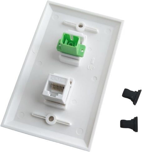 لوحة حائط SC/APC من الألياف الضوئية وإيثرنت CAT6 Decora - مقبس حجر رئيسي من الألياف الضوئية بمنفذ واحد، وإدراج لوحة غطاء بمنفذ Cat 6 للوحة الحائط متوسطة الحجم/كبيرة الحجم - أبيض in Saudi Arabia