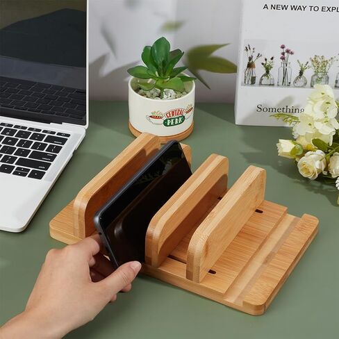 BENECREAT 9.8x6.3x2.5 Inch Vertical Laptop Stand, Wooden Desk Stand with Wide Compatibility & DIY Assembly Kit, Adjustable Dock Laptop Holder for Pad, Phone, Tablet in Saudi Arabia