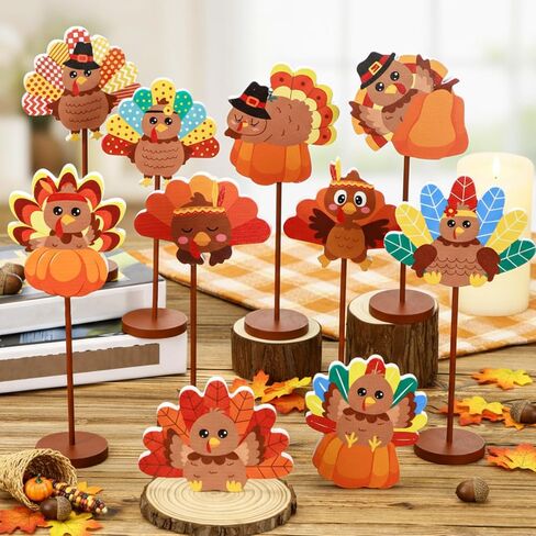 Geelin 10 Pcs Wooden Ornaments for Christmas Hawaiian Fall Thanksgiving Table Sign Centerpieces Wood Tall Standing Block Set for Office Desk Home Decor Party Supplies(Flamingo) in Saudi Arabia