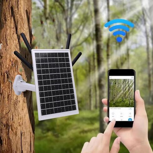 GOWENIC 12W Solar Powered 4G LTE Modem Router, 300Mbps Outdoor Solar WiFi 6 Extender with SIM Card Slot, IP66 Water Proof, 150M WiFi Range, 18000mAh Battery (White Antennae) in Kuwait