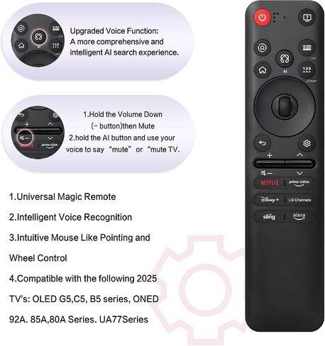 AKB76046602 Voice Magic Remote MR25GA Compatible with LG Remote 2025 TVs OLED G5 C5 B5 Series QNED 92A 85A 80A Series UA77 Series Voice Remote Control with Pointer Function in Saudi Arabia