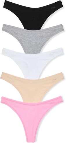 فيكتوريا سيكريت PINK Rib Thong 5 Pack، مجموعة سراويل داخلية قطنية، تطريزات طعام ممتعة (XS-XXL) in Kuwait