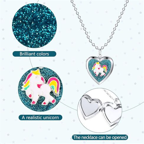 hicarer 5 قطع يونيكورن القلب المنجد قلادة الحيوان حورية البحر قوس قزح القلب تاج قلادة قلادة بريق لطيف فراشة زهرة في القلب سلسلة قلادة مجوهرات للفتيات الفتيان الاطفال عيد ميلاد in Kuwait