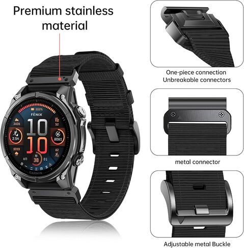 أشرطة نايلون 22 مم متوافقة مع Tactix 8/Fenix ​​8 Pro AMOLED 47mm/7 Pro/7/6 Pro/6/5 Plus/5/Fenix ​​E، حزام ساعة رياضي Quickfit لـ Quatix 8 7 Pro 47mm/Forerunner 970/965/955/945/Descent G2/G1 in Saudi Arabia