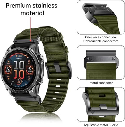 أشرطة نايلون 22 مم متوافقة مع Tactix 8/Fenix ​​8 Pro AMOLED 47mm/7 Pro/7/6 Pro/6/5 Plus/5/Fenix ​​E، حزام ساعة رياضي Quickfit لـ Quatix 8 7 Pro 47mm/Forerunner 970/965/955/945/Descent G2/G1 in Saudi Arabia