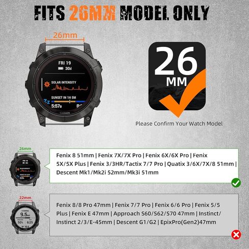 سوار ساعة GEAK التكتيكي متوافق مع Garmin Fenix ​​8 51mm/7X/7X Pro/6X/5X/5X Plus/3/3 HR، حزام بديل رياضي من النايلون المتين للغاية مقاس 26 مم مع إبزيم مغناطيسي للرجال للرياضات الخارجية in Saudi Arabia