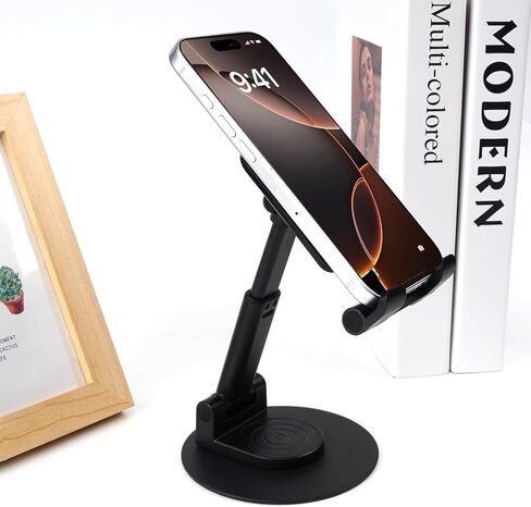حامل هاتف خلوي قابل للدوران 360 درجة، حامل هاتف أسود قابل للتعديل، حامل هاتف محمول قابل للطي متوافق مع معظم الهواتف الذكية in Saudi Arabia