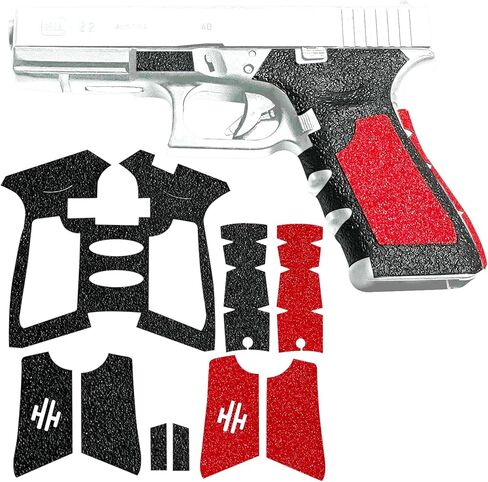 Handleitgrips Gun Grip Tape Wrap Compatible with Glock17/22/34/35 Gen 4, Black Hybrid Textured Rubber Pistol Grip Tape with Red Sandpaper Inserts, Gun Grip Wrap, Veteran Owned, Made in USA in Saudi Arabia