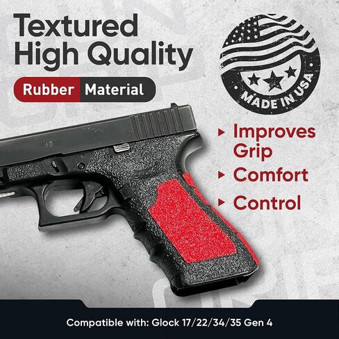 Handleitgrips Gun Grip Tape Wrap Compatible with Glock17/22/34/35 Gen 4, Black Hybrid Textured Rubber Pistol Grip Tape with Red Sandpaper Inserts, Gun Grip Wrap, Veteran Owned, Made in USA in Saudi Arabia